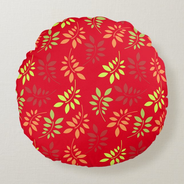 Colorful Autumn Leaves in Warm Tones Round Pillow (Front)