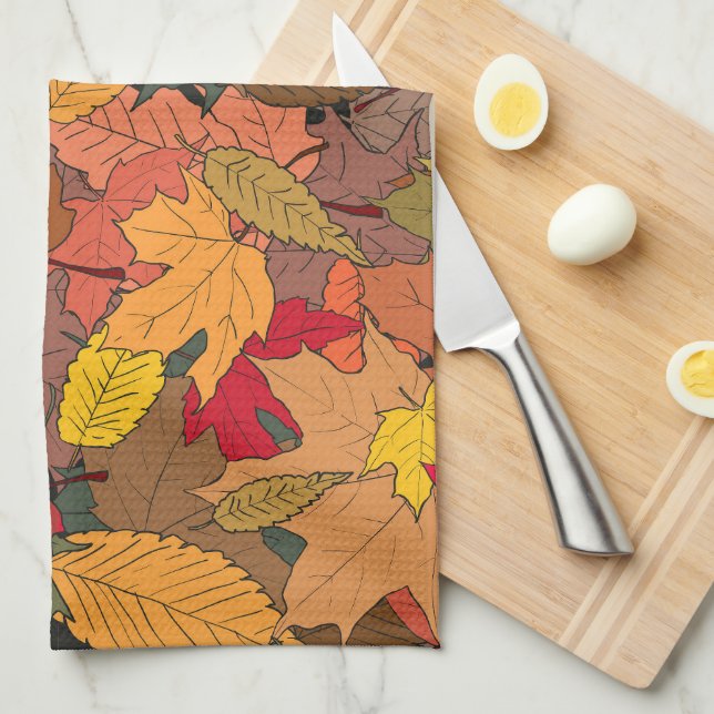 Colorful autumn leaves kitchen towel (Quarter Fold)