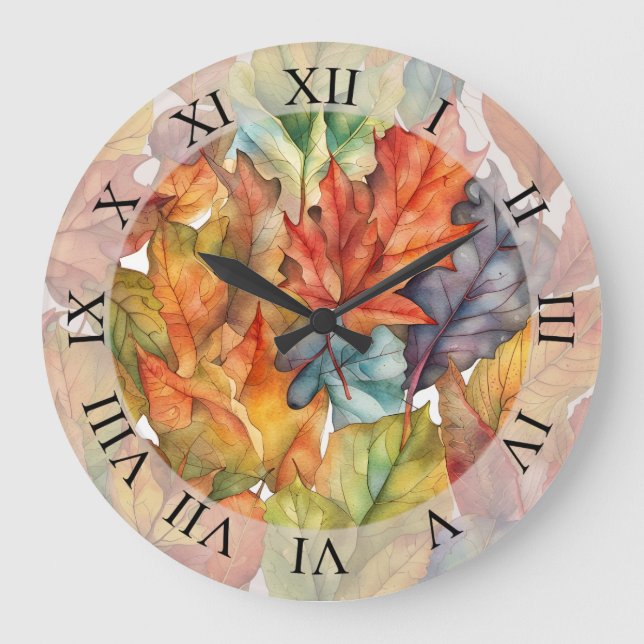 Colorful Autumn Leaves  Large Clock (Front)