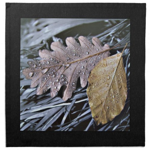 Colorful Autumn Leaves on Black White Cloth Napkin