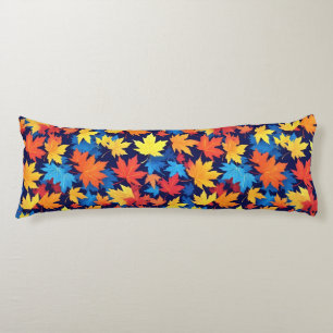 Colorful Autumn Leaves On Dark Blue Background Body Pillow