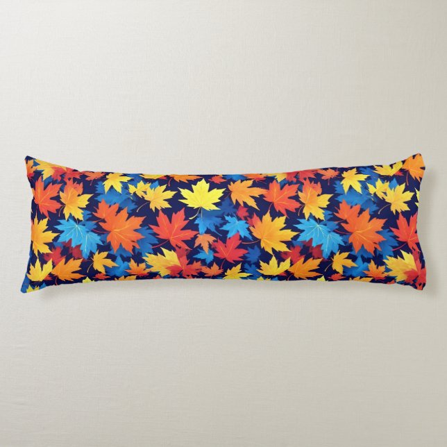 Colorful Autumn Leaves On Dark Blue Background Body Pillow (Front)