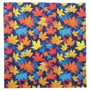 Colorful Autumn Leaves On Dark Blue Background Cloth Napkin
