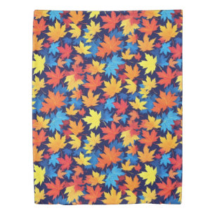 Colorful Autumn Leaves On Dark Blue Background Duvet Cover