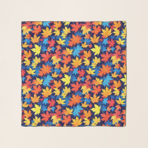 Colorful Autumn Leaves On Dark Blue Background Scarf