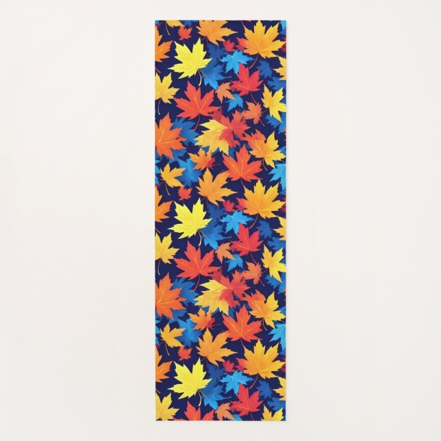 Colorful Autumn Leaves On Dark Blue Background Yoga Mat (Front)