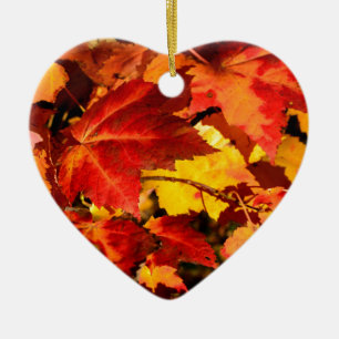 Colorful Autumn leaves orange red yellow colors Ceramic Ornament