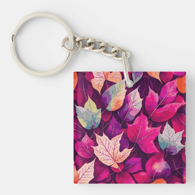 Colorful Autumn Leaves Pattern-68218 Keychain (Front)