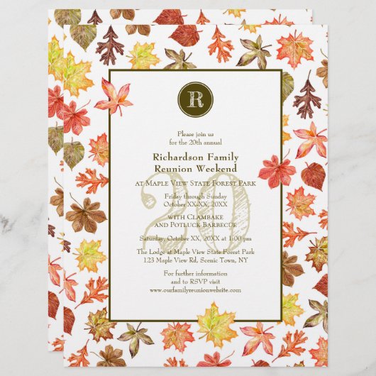 Colorful Autumn Leaves Pattern Fall Family Reunion (Front/Back)