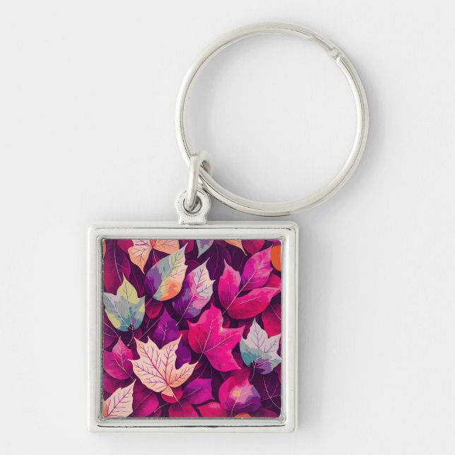 Colorful Autumn Leaves Pattern  Keychain (Front)
