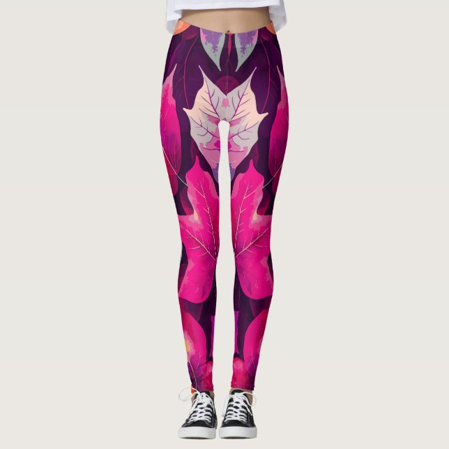 Colorful Autumn Leaves Pattern  Leggings (Front)