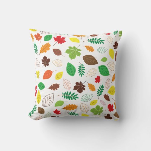 Colorful Autumn Leaves Pattern Throw Pillow