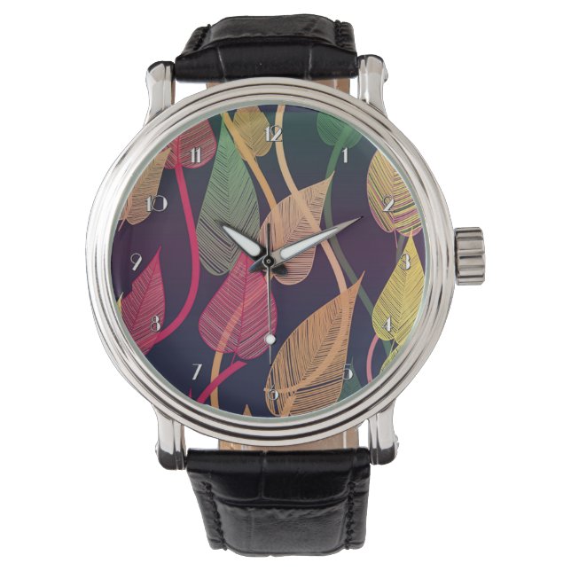 Colorful Autumn Leaves Pattern Wrist Watch (Front)