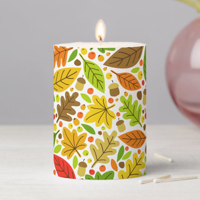 Colorful Autumn Leaves Pillar Candle (In Situ)