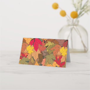 Colorful autumn leaves place card