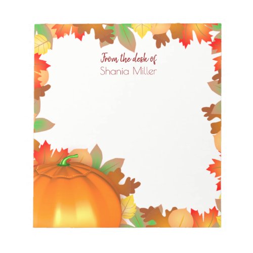 Colorful Autumn Leaves Pumpkin _ Name Notepad
