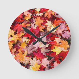 Colorful Autumn Leaves Round Clock