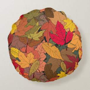 Colorful autumn leaves round pillow