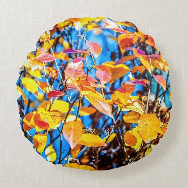 Colorful Autumn Leaves Round Pillow (Front)