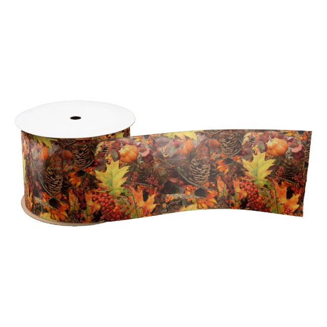 Colorful Autumn Leaves Satin Ribbon (Spool)