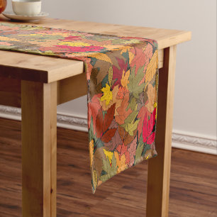 Colorful autumn leaves short table runner