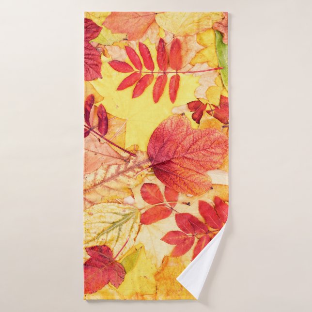 Colorful autumn leaves. Tree fallen leaf pattern.  Bath Towel (Bath Towel)