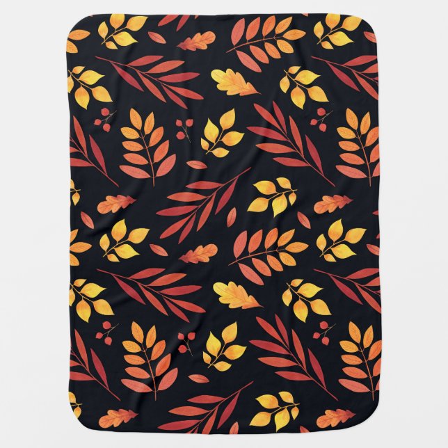 Colorful Autumn Leaves Watercolor Pattern Baby Blanket (Front)