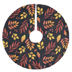 Colorful Autumn Leaves Watercolor Pattern Brushed Polyester Tree Skirt