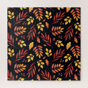 Colorful Autumn Leaves Watercolor Pattern Jigsaw Puzzle