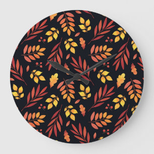 Colorful Autumn Leaves Watercolor Pattern Large Clock