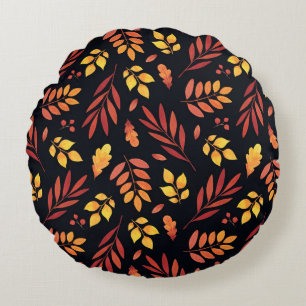 Colorful Autumn Leaves Watercolor Pattern Round Pillow