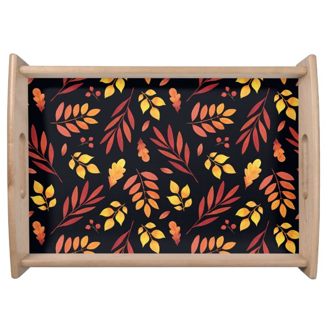 Colorful Autumn Leaves Watercolor Pattern Serving Tray (Front)
