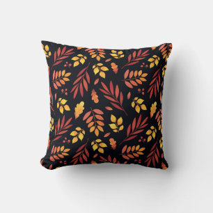 Colorful Autumn Leaves Watercolor Pattern Throw Pillow
