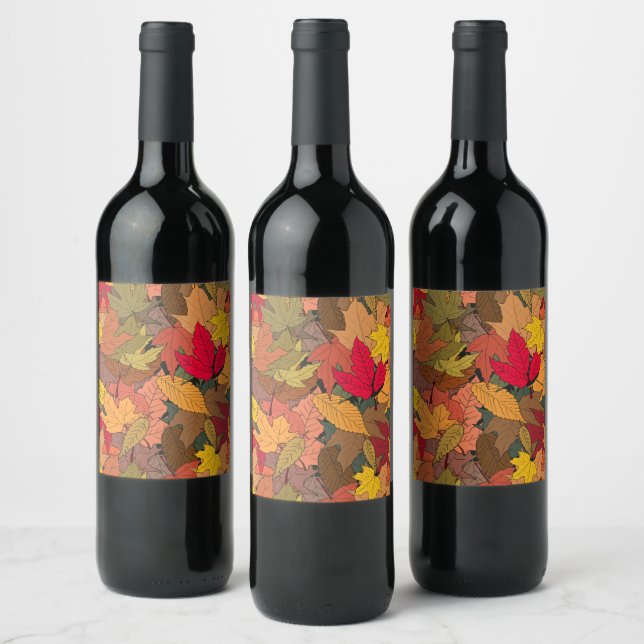 Colorful autumn leaves wine label (Bottles)