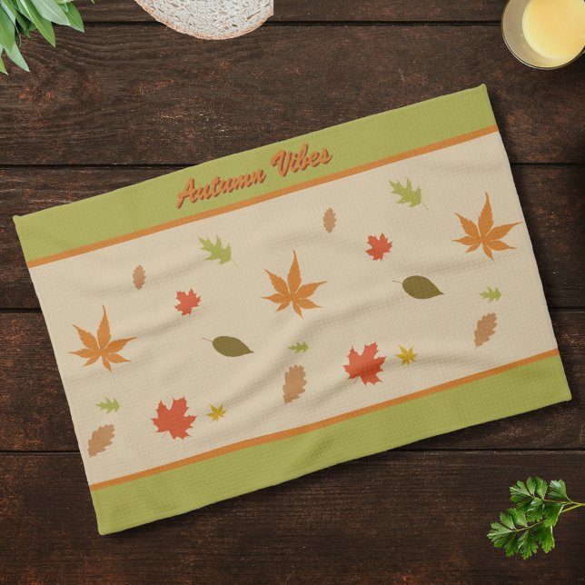 Colorful Autumn Leaves with custom text Kitchen Towel (Creator Uploaded)