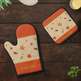 Colorful Autumn Leaves with custom text Oven Mitt & Pot Holder Set