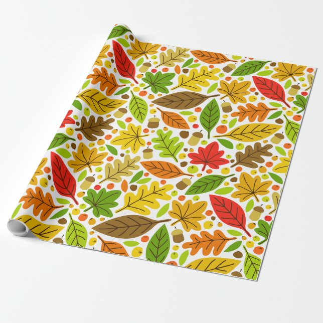 Colorful Autumn Leaves Wrapping Paper (Unrolled)