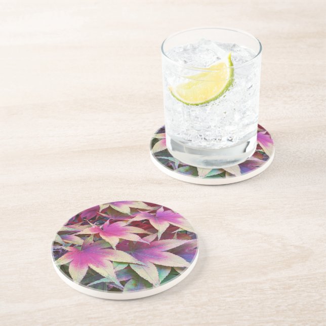 Colorful Autumn Maple Leaves Floral Coaster (Side)