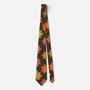 Colorful Autumn Maple leaves on dark brown Neck Tie