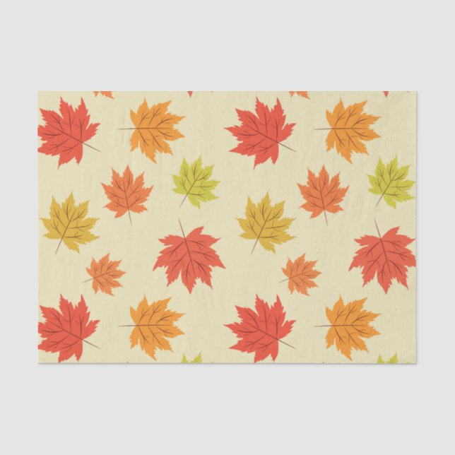 Colorful Autumn Maple Leaves on Light Cream Tissue Paper (Front)