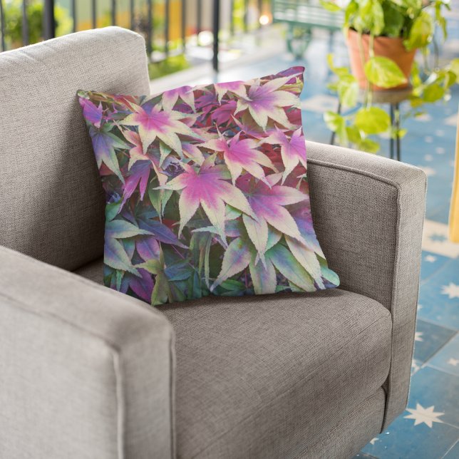 Colorful Autumn Maple Leaves Seasonal Throw Pillow (In Situ Chair)