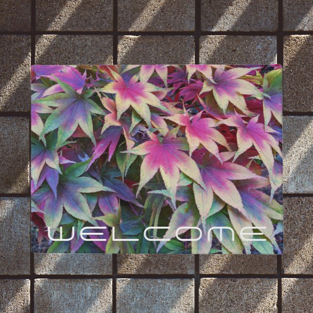 Colorful Autumn Maple Leaves Welcome Doormat (In Situ)