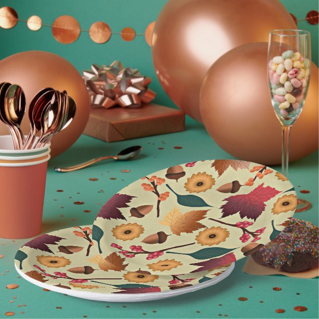 Colorful Autumn Pattern Paper Plates (Multi)