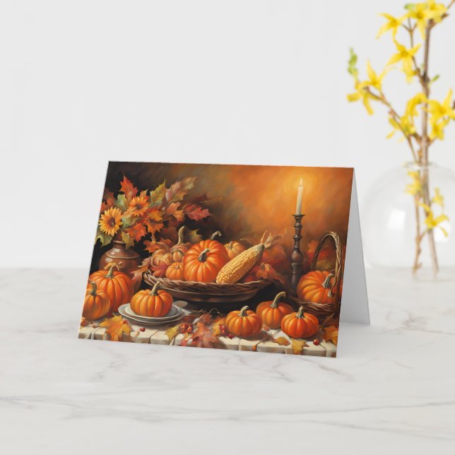 Colorful Autumn Pumpkins Card (Yellow Flower)
