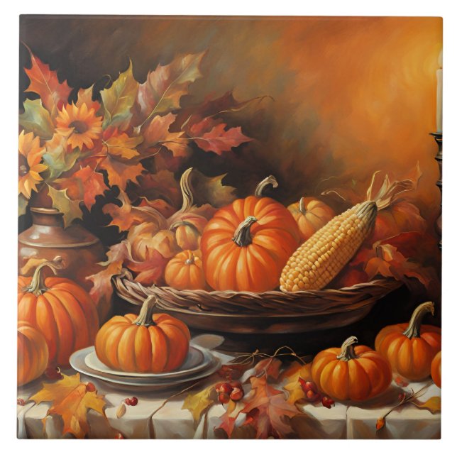 Colorful Autumn Pumpkins Ceramic Tile (Front)