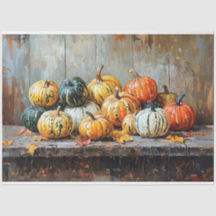 Colorful Autumn Pumpkins on Rustic Table Decoupage Tissue Paper