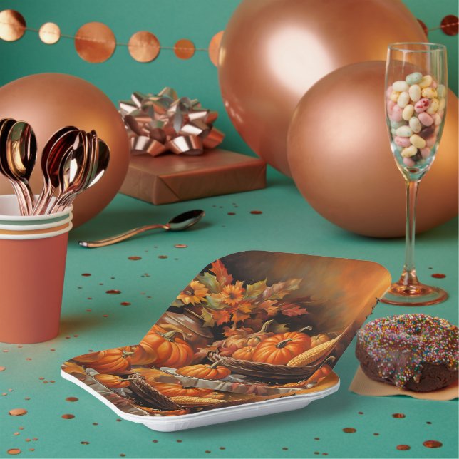 Colorful Autumn Pumpkins Paper Plates (Multi)