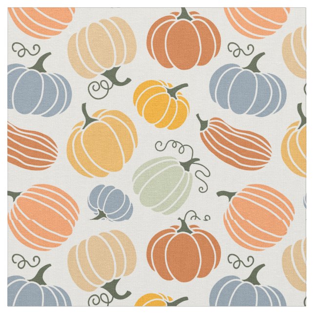 Colorful Autumn Pumpkins Pattern Fabric (Close Up)