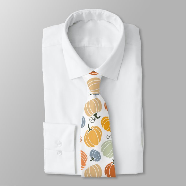 Colorful Autumn Pumpkins Pattern Neck Tie (Tied)