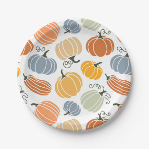 Colorful Autumn Pumpkins Pattern Paper Plates